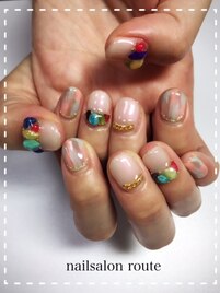 天然石アート　夏ネイル　シェル