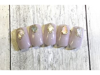 ネイルアンドまつげ リュフェール 五反田(Nail Lufaire)/くすみピンクシェルミラーネイル
