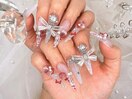 リボンジュエルツイードネイル