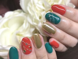 クリスマスカラー&ミラーネイル