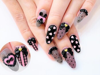 ネイルコレクション ベビーピンク(Baby Pink)/ジェル放題☆3D黒リボン：地雷