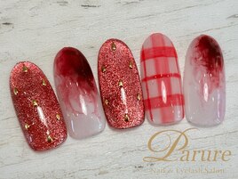 定額Bコース　チェック　赤