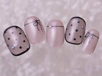 アイネイルズ 町田店(I nails)/ピンク黒ドットリボン9480円