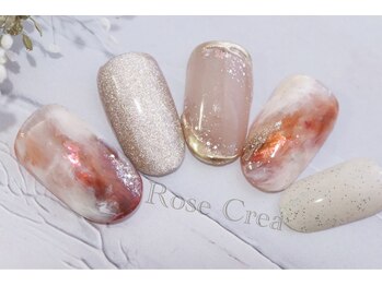 ローズクレア(Rose Crea)/手描きの大理石ネイル