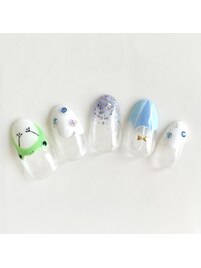 手描き　梅雨　カエル