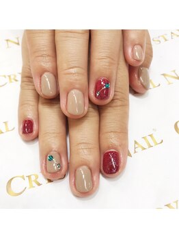 クリスタルネイル ゆめタウン博多店(CRYSTAL NAIL)/ベージュ&レッドネイル