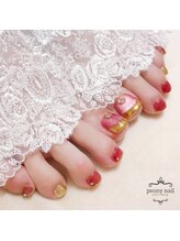 ピオニーネイル(peony nail)/赤マグネットとゴールドミラー