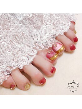 ピオニーネイル(peony nail)/赤マグネットとゴールドミラー
