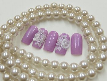 ネイルサロンミキ 横浜(MIKI)/パープル3D薔薇ブライダルネイル