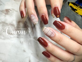 クルン 大阪 御幣島(Qurun)/色鉛筆格子柄×ミラーネイル