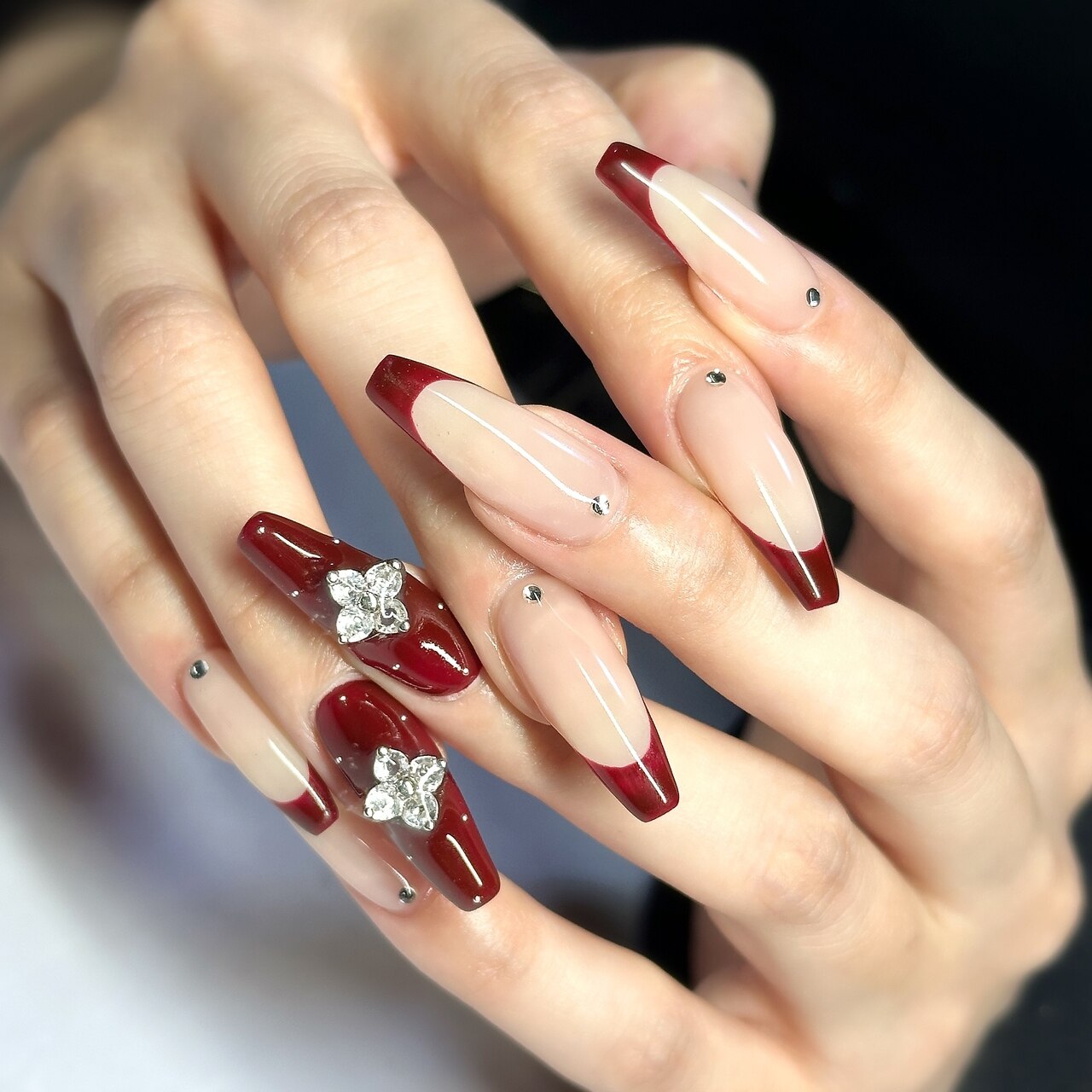 73))ネイルチップ ボルドー フレンチガーリー キラキラ クリスマスネイル 73))ネイルチップ ボルドー フレンチガーリー キラキラ