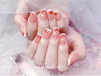 エンジェルネイルサロン(Angel nail salon)/フレンチX手書きハートXリボン