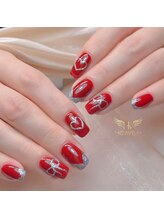 ヘブン ネイル 鶯谷(HEAVEN Nail)/Red vs Glitter French Tips