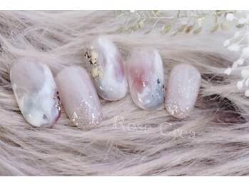 ローズクレア(Rose Crea)/手描きの大理石ネイル