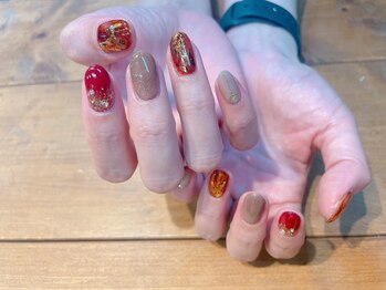 アトリエ ツメ(atelier TsuMe)/ホイルネイル/ボルドーネイル