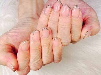 アップネイル/ミラーネイル風ガラスフレンチ