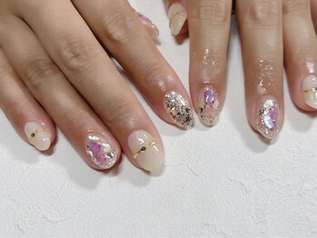 シェル×ラメ×リングネイル