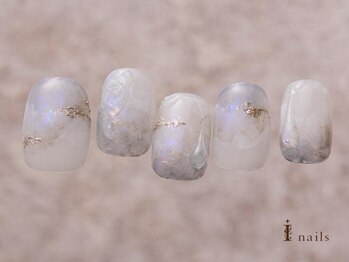 アイネイルズ 吉祥寺店(I nails)/くすみブルー夏オーロラネイル