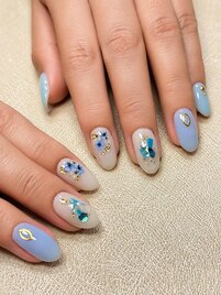 夏色押し花×シェルネイル
