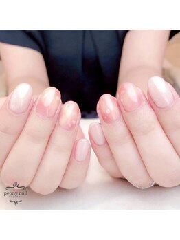 ピオニーネイル(peony nail)/しずくが瑞々しい　桃ネイル