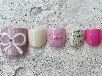 フリークネイル(FREAK Nail)/韓国リボンピンクFOOT ¥12000