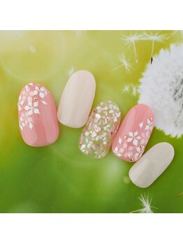 春色フラワーシェルネイル
