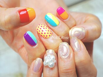 ネイルローズ(NAIL Rose)/アシメニュアンス手描きカラフル