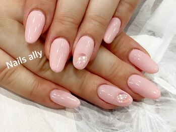 ネイルズアリー 立川店(Nails ally)/ピンク×クリアオーロラパーツ