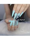 アクアブルー×ビジューネイル