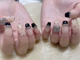 リボン×ドット×フレンチネイル