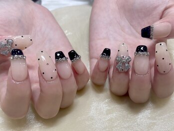ネイルマジック 仙台一番町店(NAIL MAJIC)/リボン×ドット×フレンチネイル