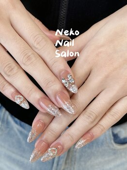 ネコ(Neko)/ラメグラ&ベージュ&リボン