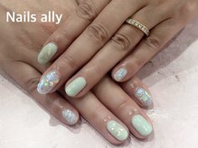 ネイルズアリー 立川店(Nails ally)/ピスタチオカラー×ラメ