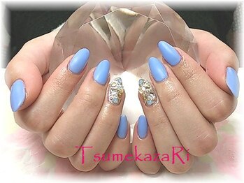 ツメカザリ(TsumekazaRi)/ブルー★マット仕上★スワロ敷詰