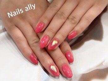 ネイルズアリー 立川店(Nails ally)/ピンク×オーロラパーツ