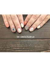 ネイルサロンアンドスクール ビーアンビシャス(be ambitious)/マットネイルにレオパードが◎