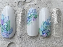 フリークネイル(FREAK Nail)/梅雨リーフ柄ニュアンス ¥12000