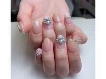 メオネイル(MEO NAIL)/ヌードピンクドットリボンネイル