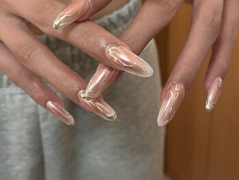 サクノネイル(SAKUNONAIL)/ピンクシルバーミラーネイル