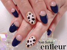 ネイルサロン アンフルール/逆フレンチ&ラメ&ダルメシアン