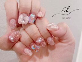リボン×貝殻ネイル