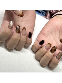 べっ甲×ブラウンの秋ネイル