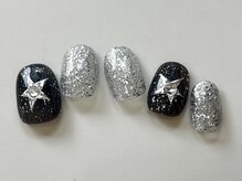 ネイルメゾン 天神店(NAIL MAISON)/星ブラックシルバーラメ￥7000