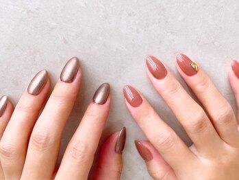 ネイルマジック 仙台一番町店(NAIL MAJIC)/秋nail♪ブラウンミラーのサテン