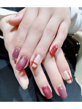 秋冬チェックネイル