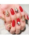 レッド×ゴールドnail☆