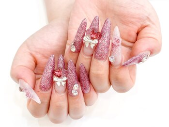 ラメグラデ☆ロング☆薔薇