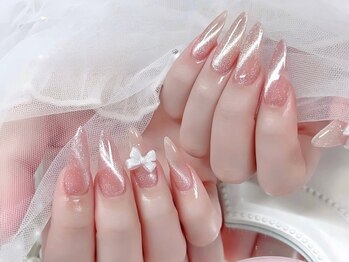ニューネイル 池袋(NEW NAIL)/透けピンク*斜めキャッツアイ