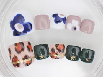 ネイルサロン あかねいろ/フット　北欧柄　豹柄手描き