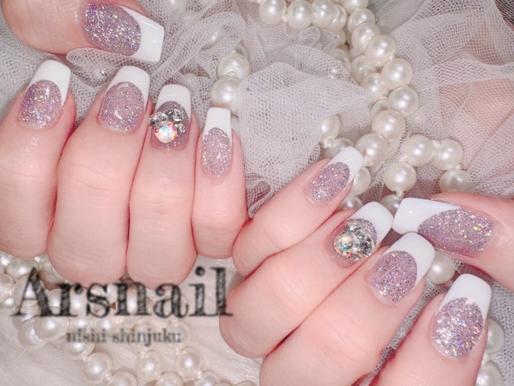 23))ストーンネイル フレンチガーリー ネイルチップ ピンクネイル クリスマス ネイルチップ ピンク ミラー フレンチネイル ハート ストーン ラメ